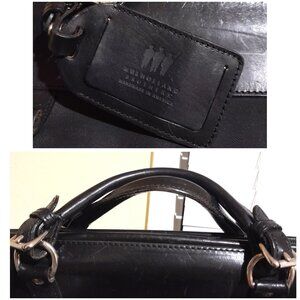 Mulholland Brothers Round Label Longhorn Duffel Travel  Bag Leather Nylon Black